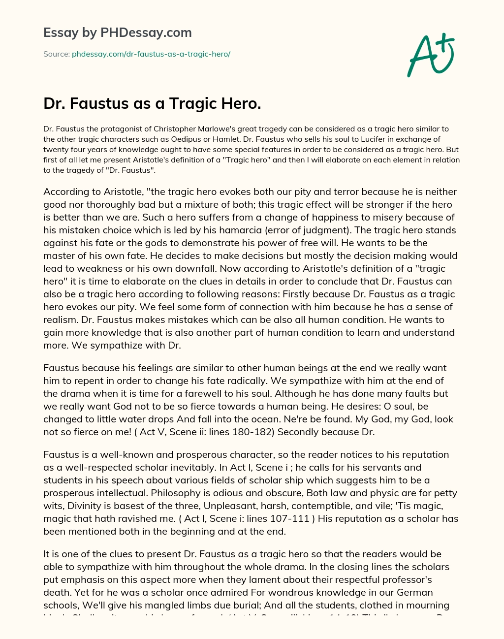 Dr. Faustus as a Tragic Hero. essay