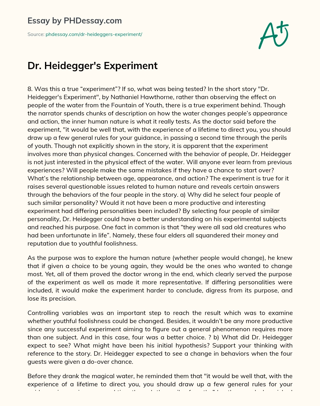 Dr. Heidegger’s Experiment essay