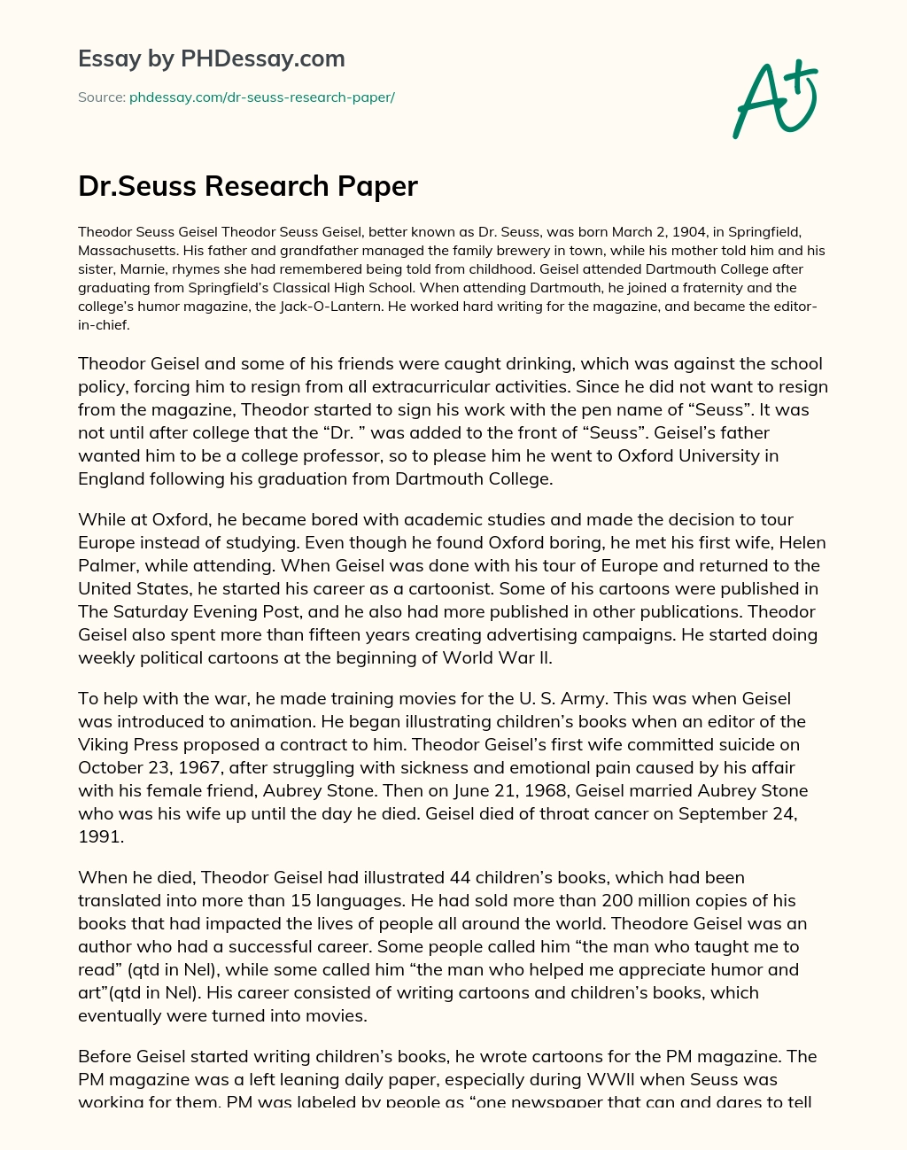 Dr.Seuss Research Paper essay
