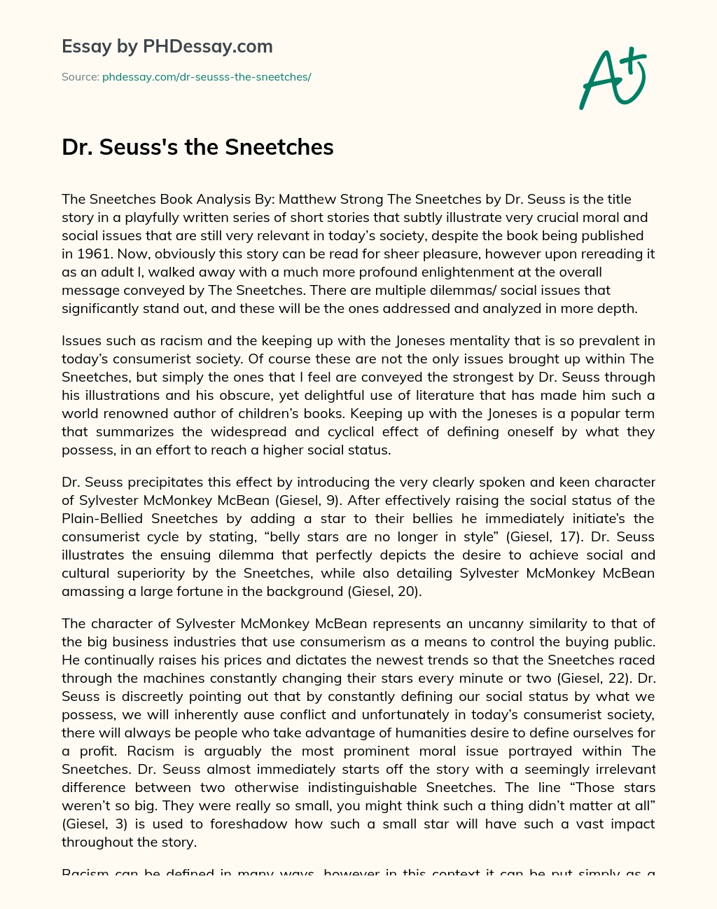Dr. Seuss’s the Sneetches essay