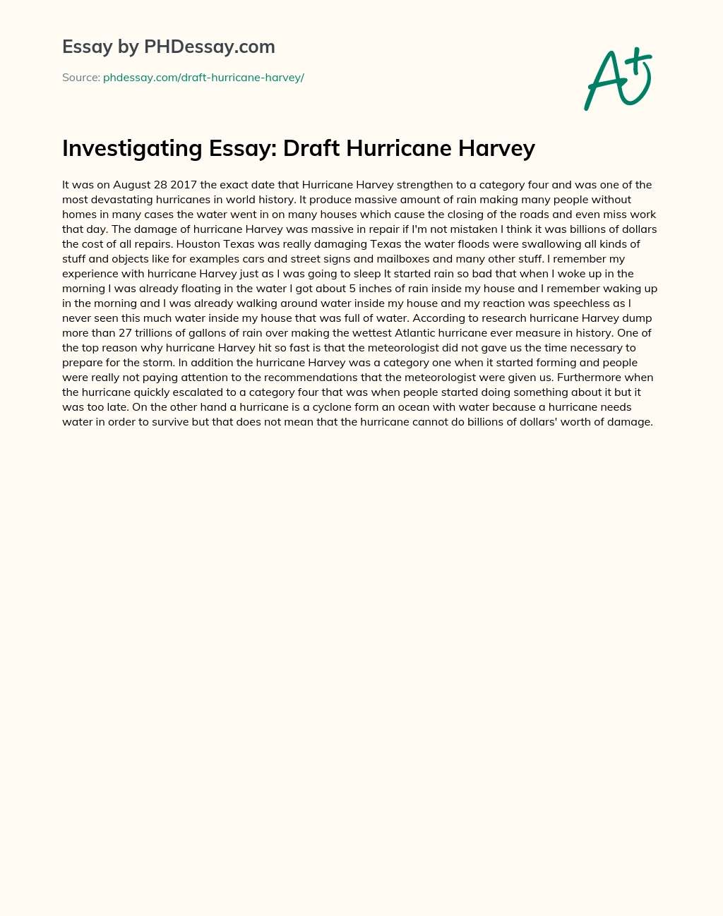 Investigating Essay: Draft Hurricane Harvey essay