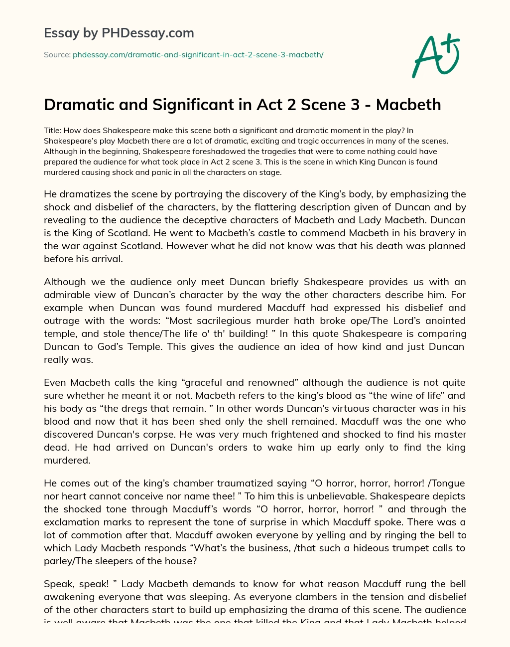 Dramatic and Significant in Act 2 Scene 3 – Macbeth essay
