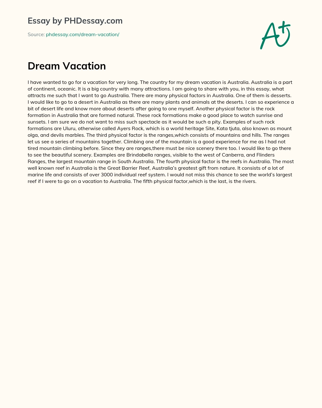 Dream Vacation essay