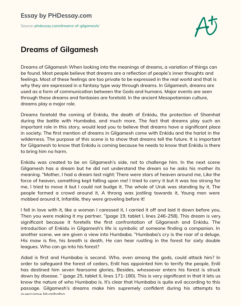 Dreams of Gilgamesh essay