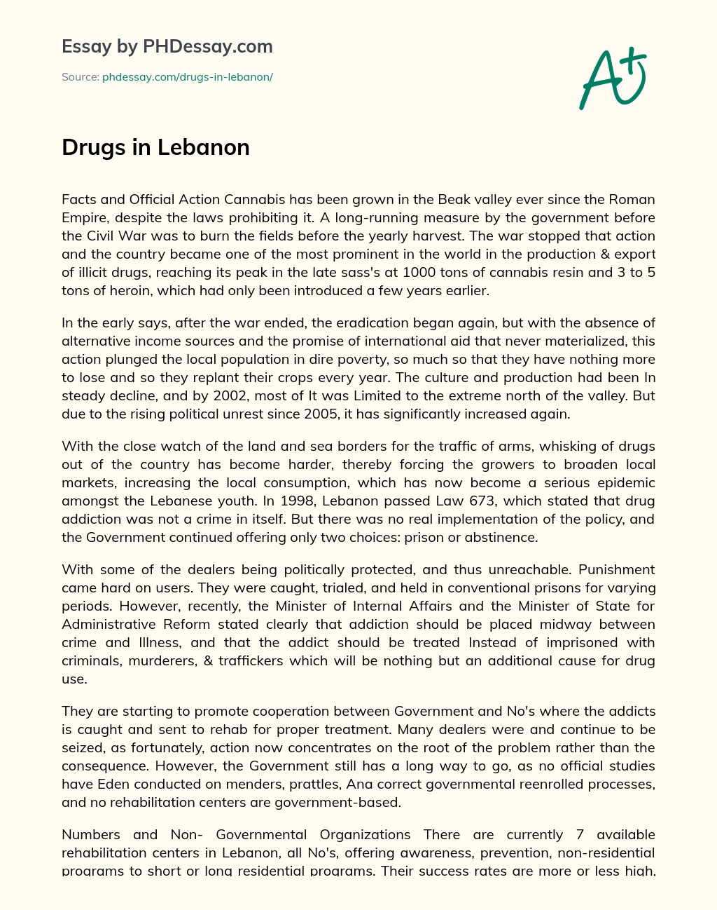 Drugs in Lebanon essay