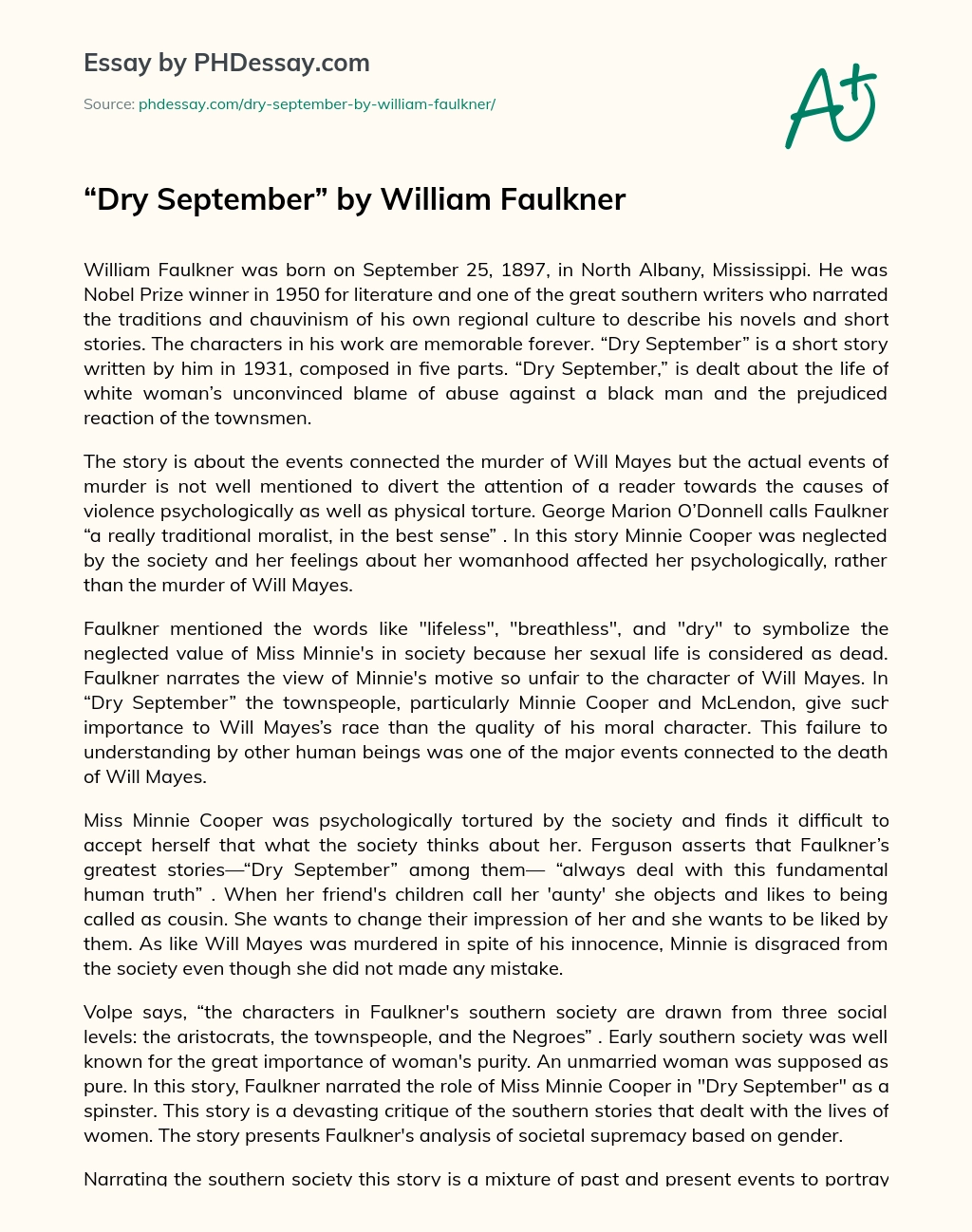 Dry September by William Faulkner essay