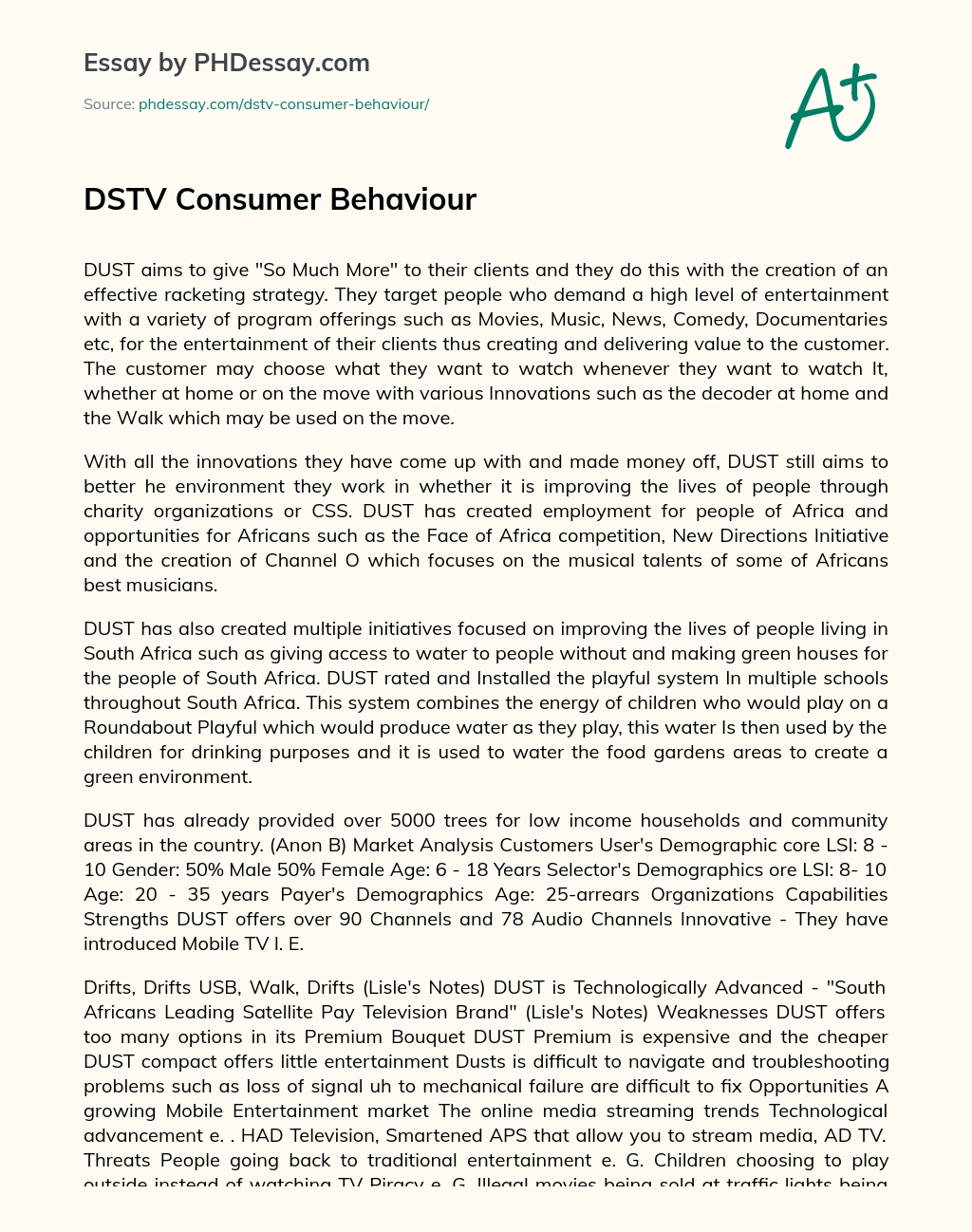 DSTV Consumer Behaviour essay