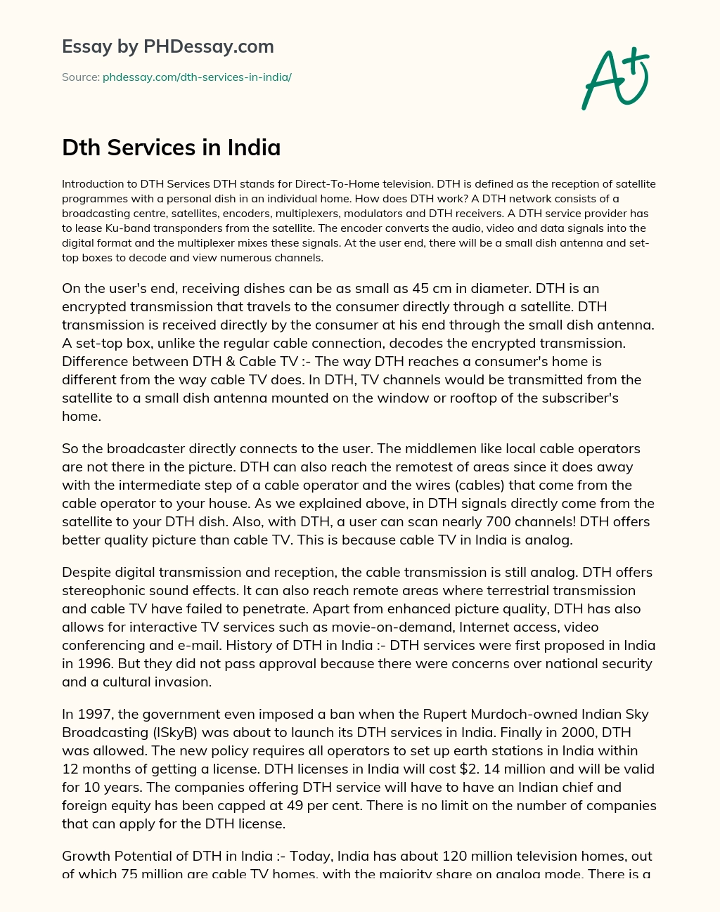 Dth Services in India essay