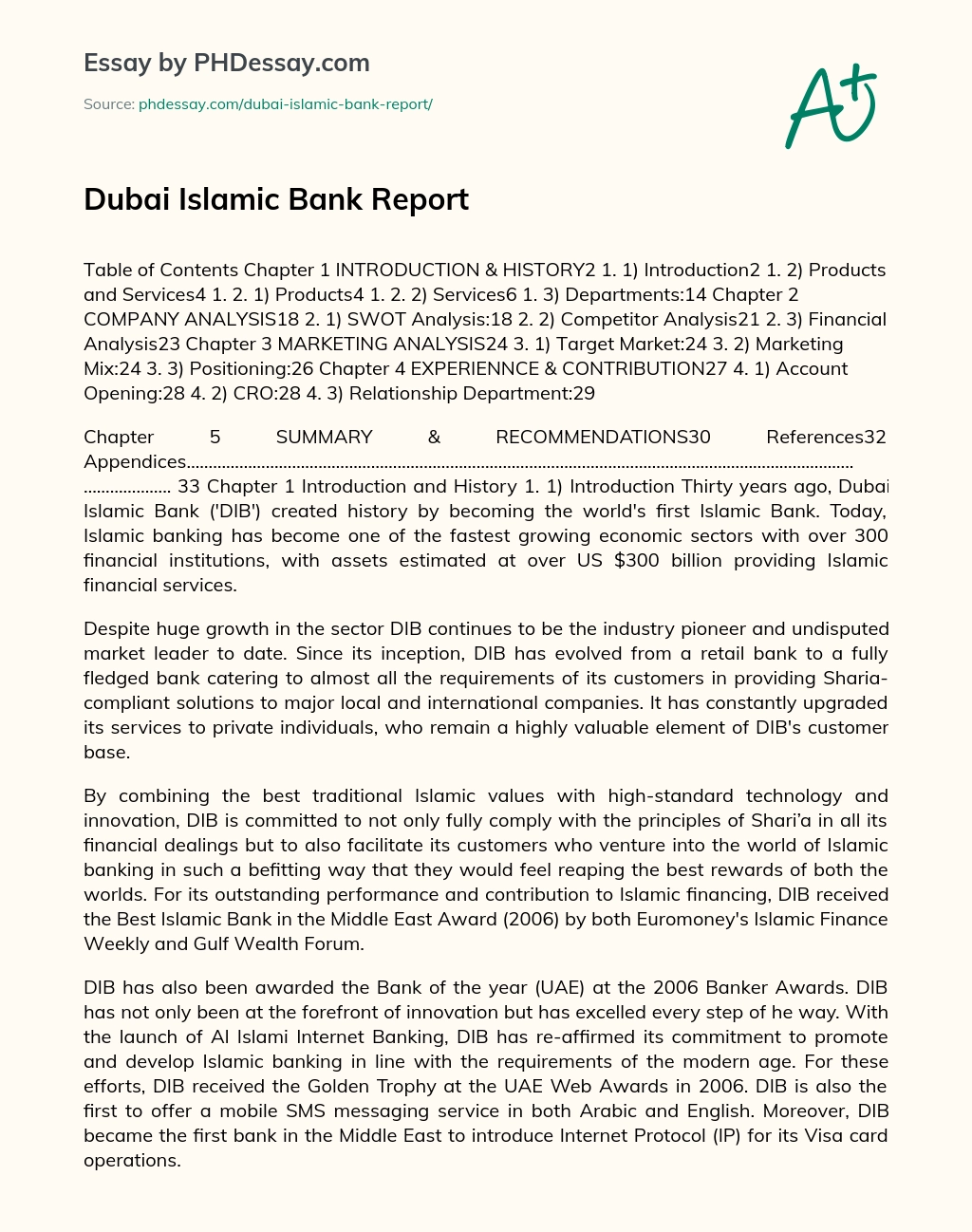 Dubai Islamic Bank Report essay
