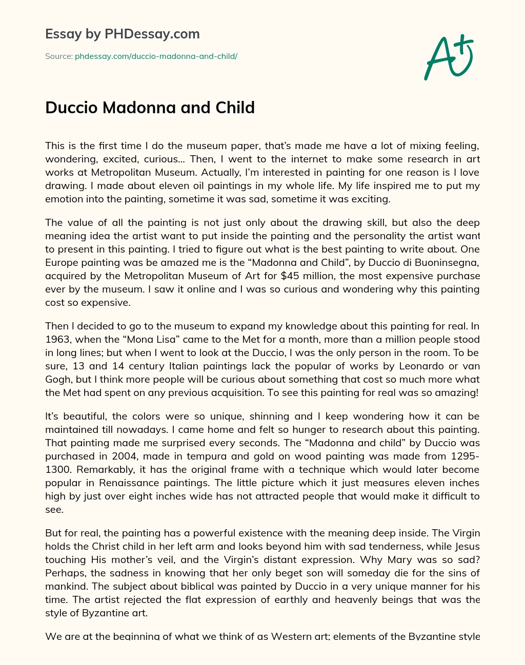 Duccio Madonna and Child essay