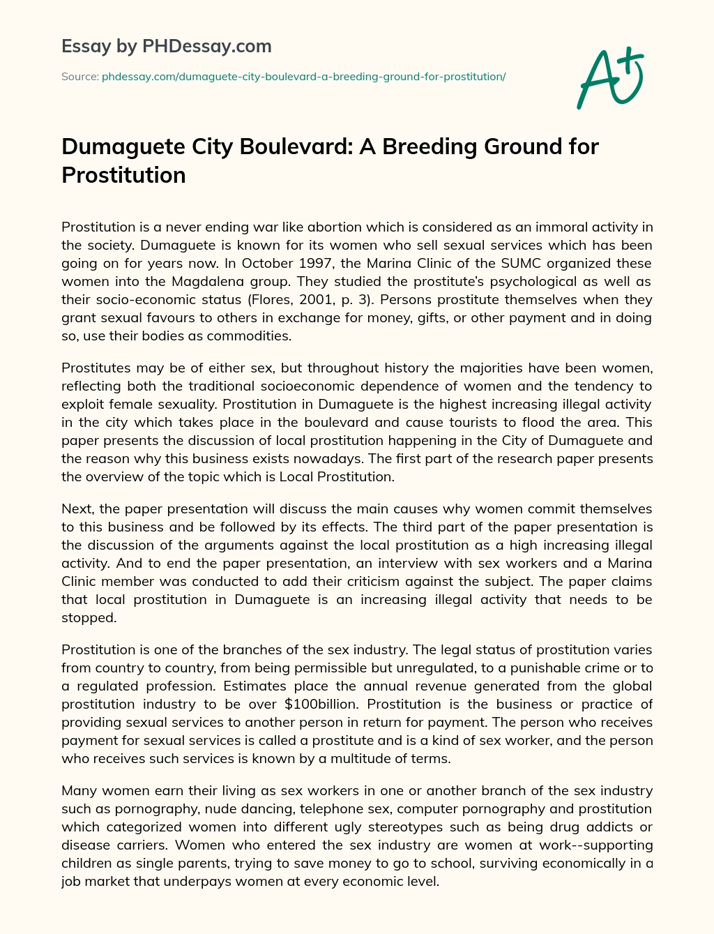 ﻿Dumaguete City Boulevard: A Breeding Ground for Prostitution essay