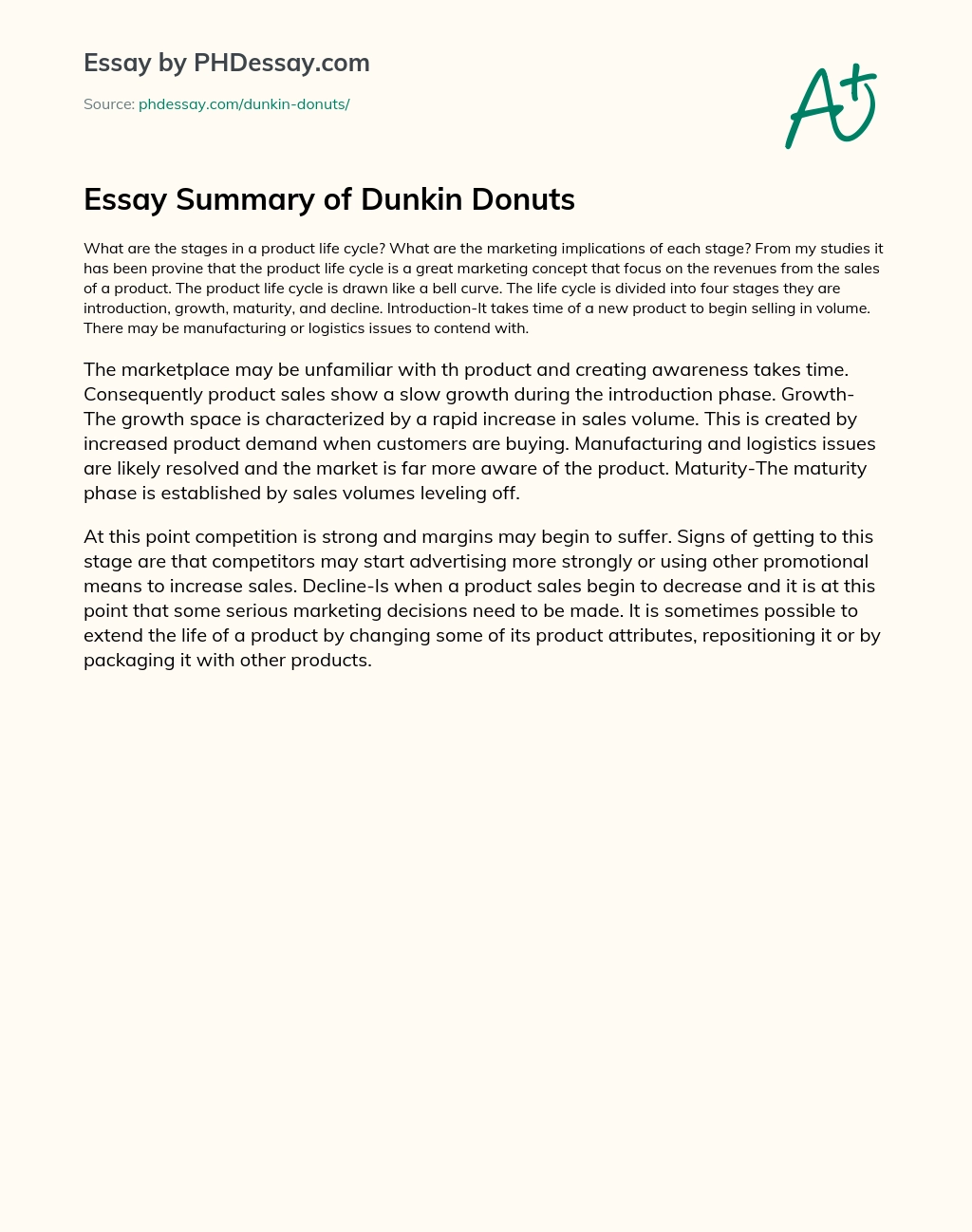 Essay Summary of Dunkin Donuts essay