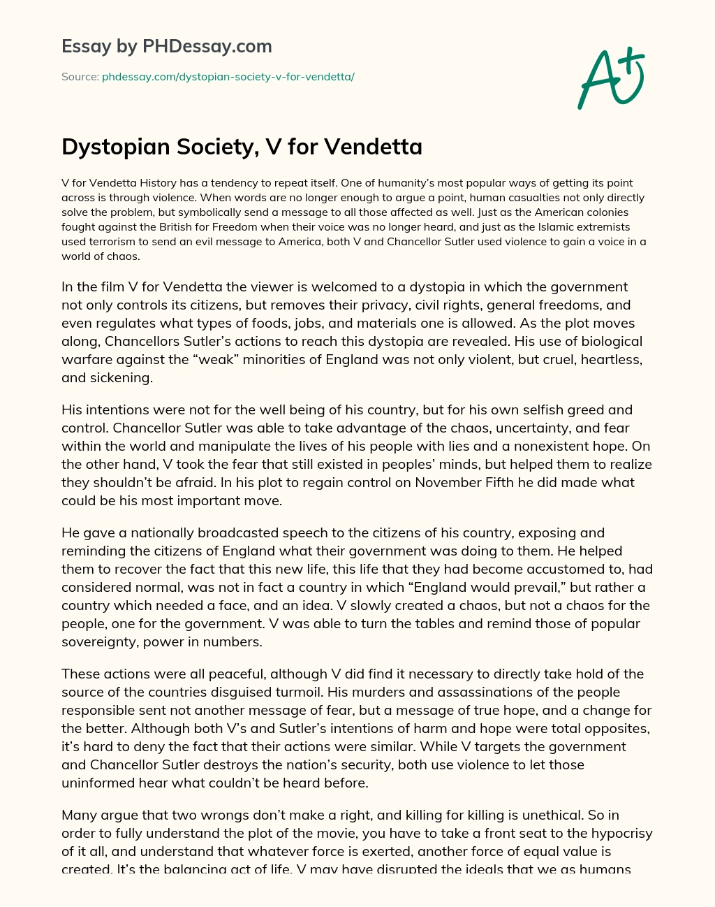 Dystopian Society, V for Vendetta essay