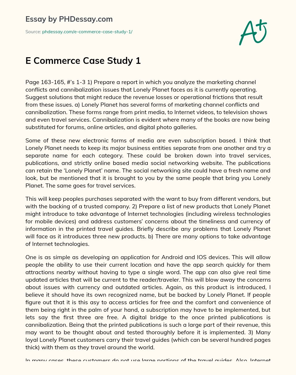 E Commerce Case Study 1 essay