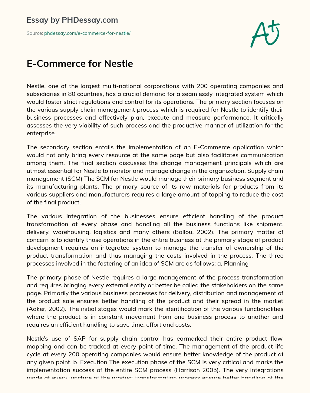 E-Commerce for Nestle essay