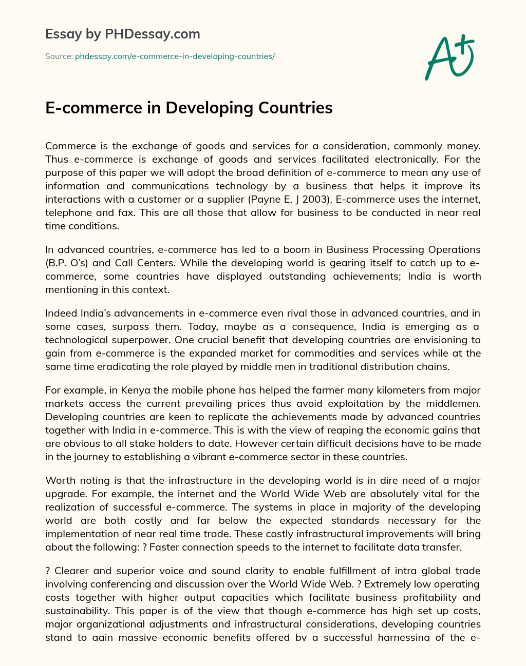 E-commerce in Developing Countries essay