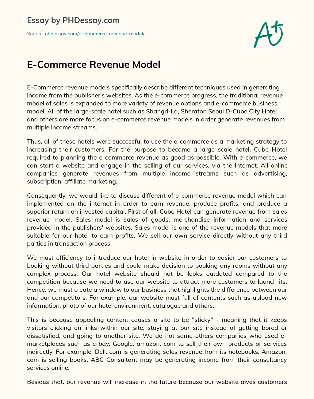 E-Commerce Revenue Model essay