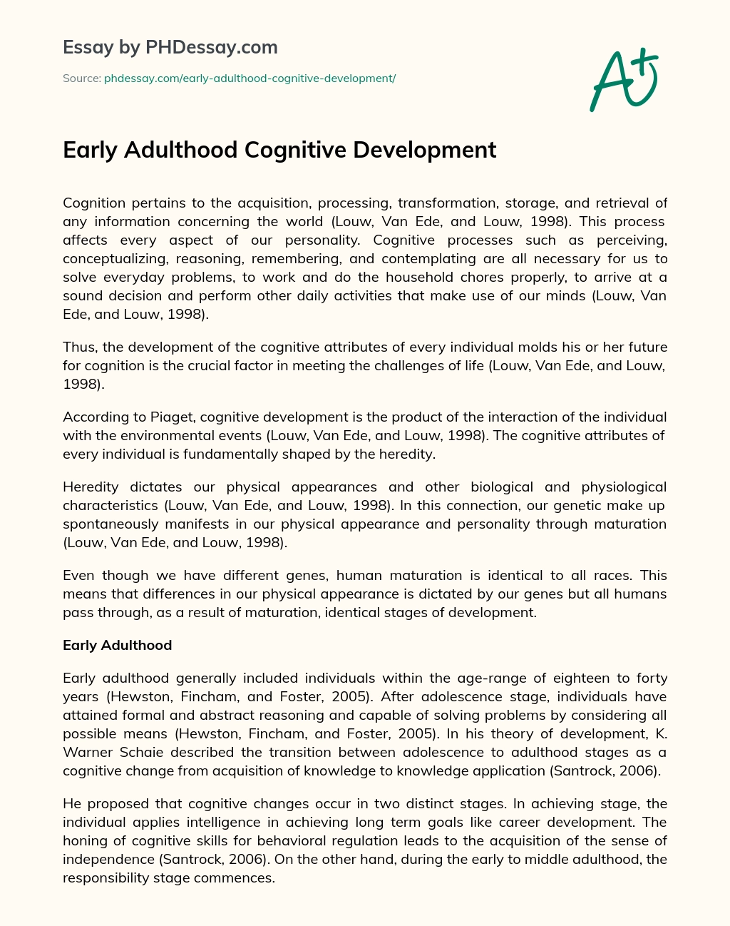 Early Adulthood Cognitive Development essay