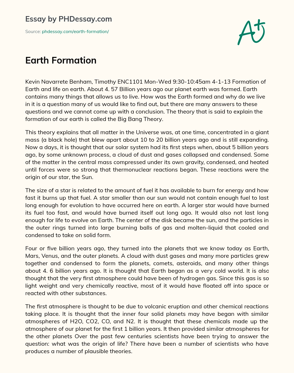 Earth Formation essay