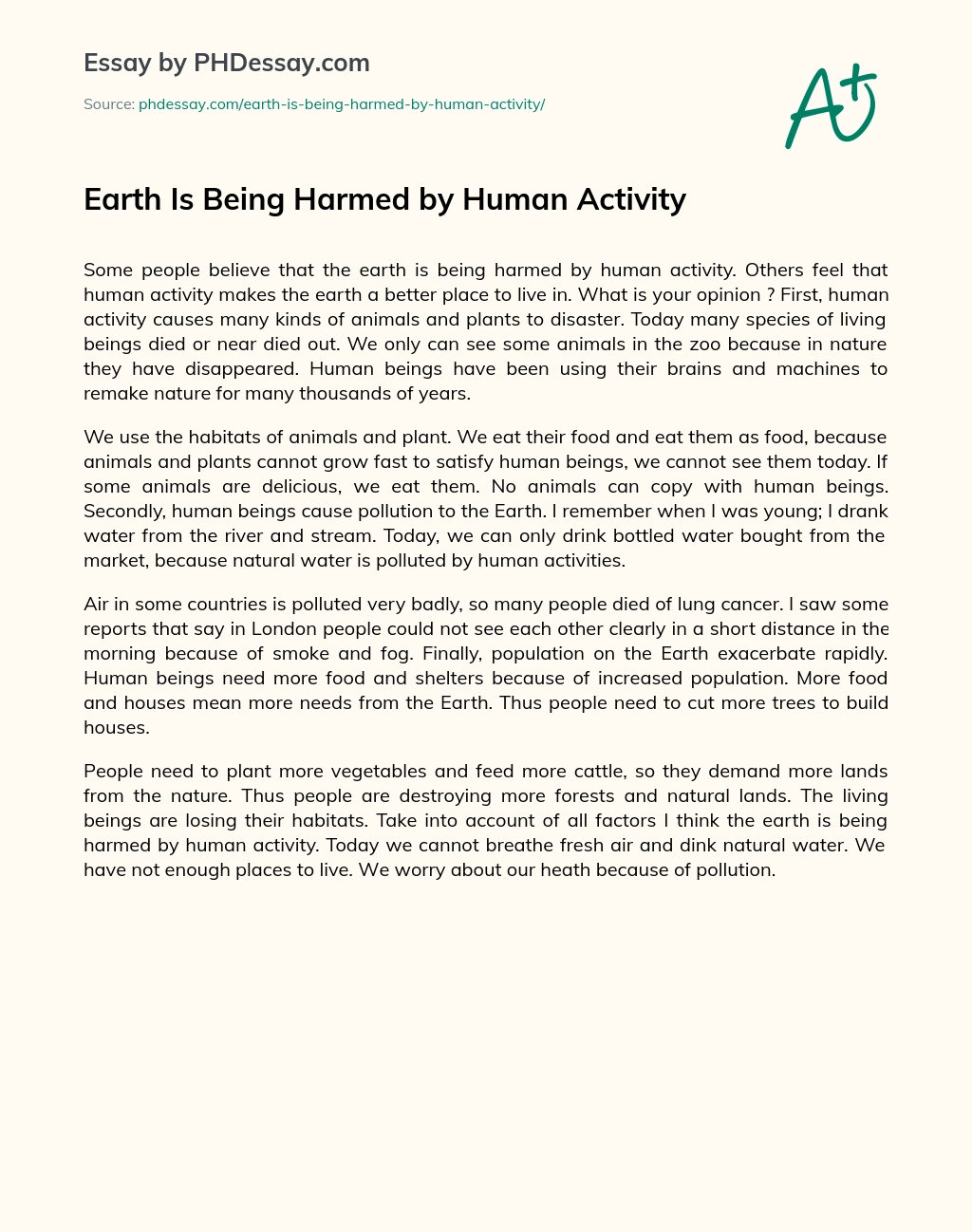 Earth Is Being Harmed by Human Activity essay