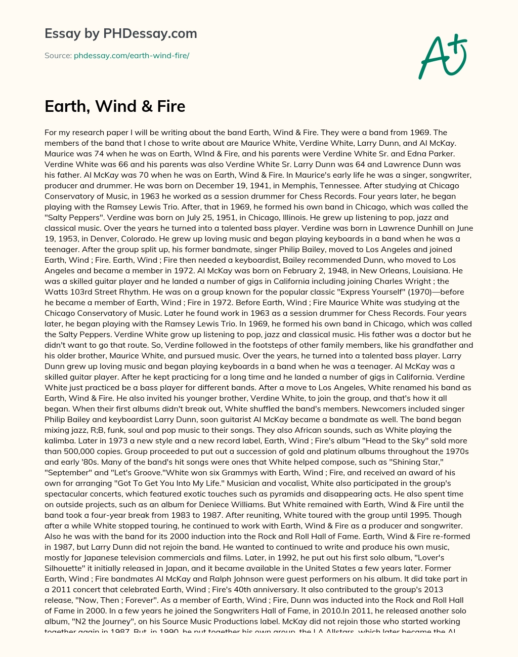 Earth, Wind & Fire essay