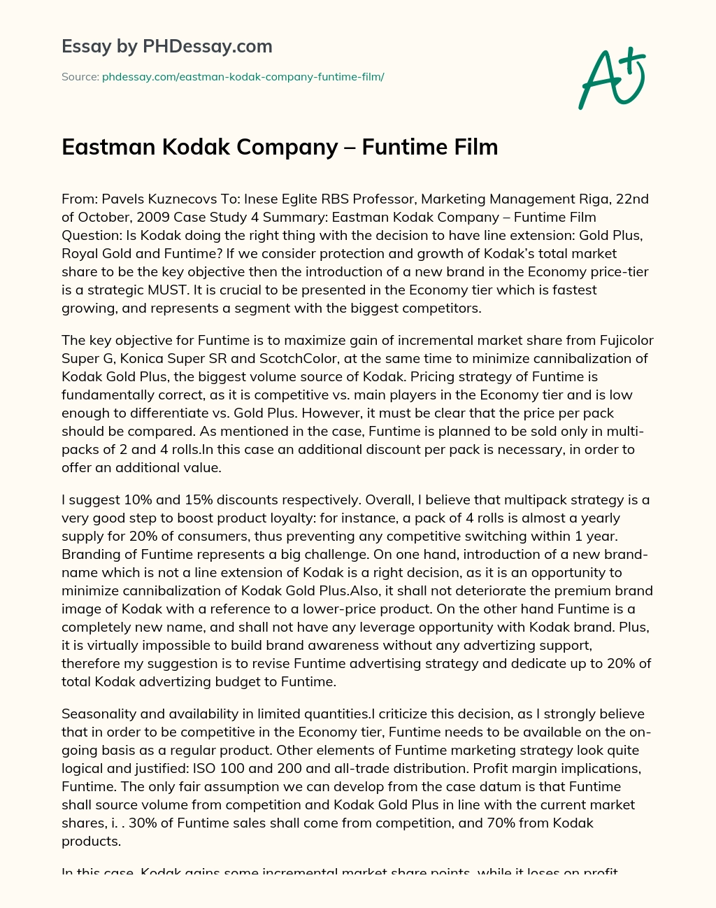Eastman Kodak Company – Funtime Film essay