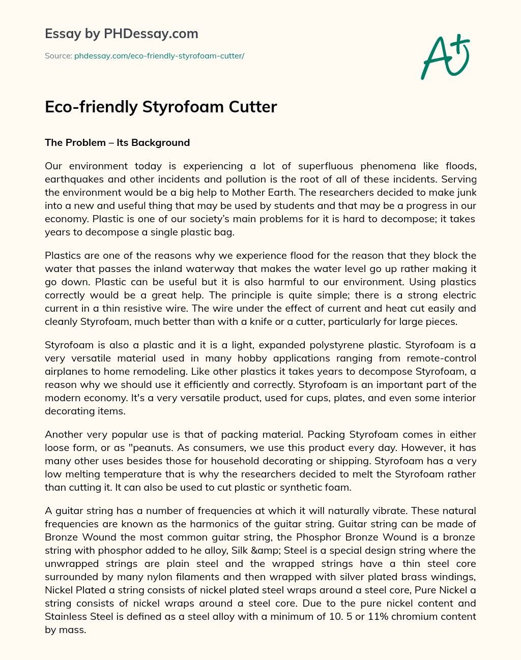 Eco-friendly Styrofoam Cutter essay