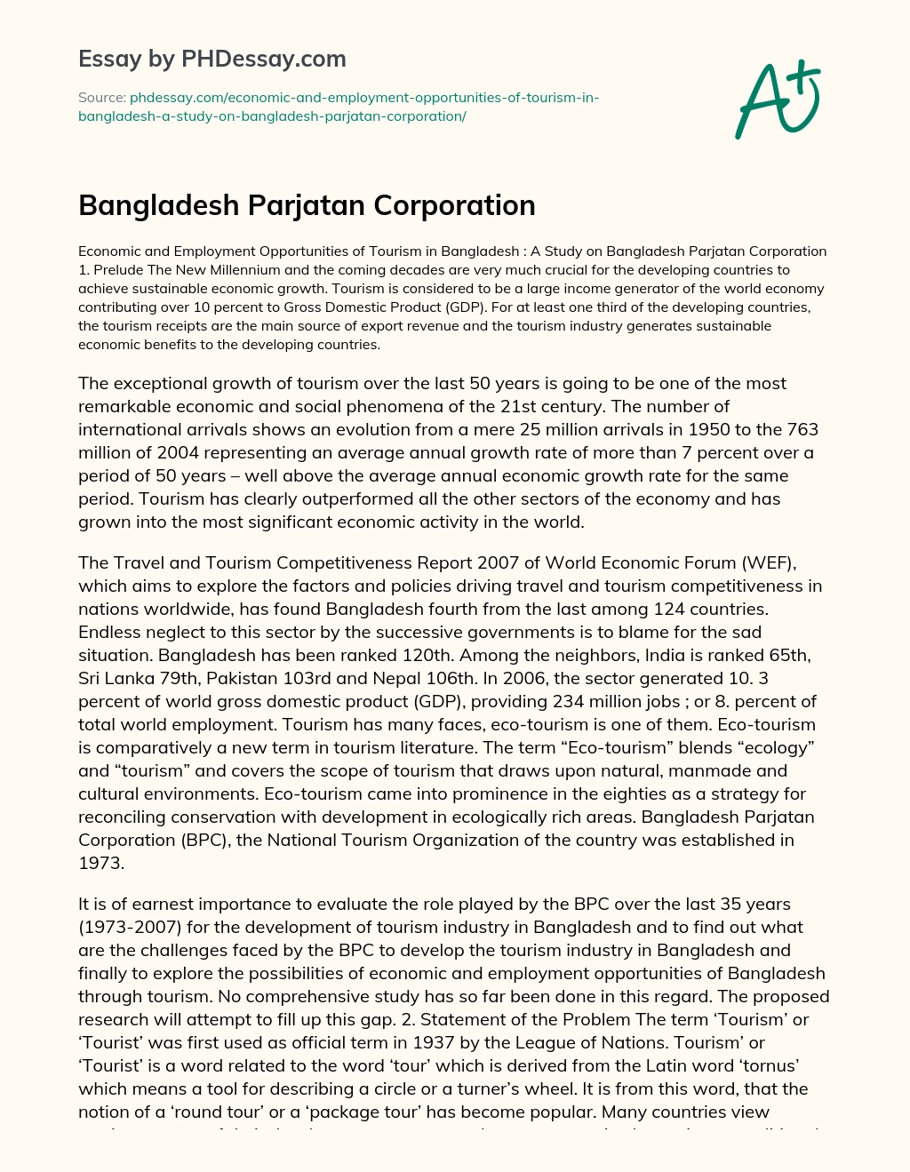 Bangladesh Parjatan Corporation essay
