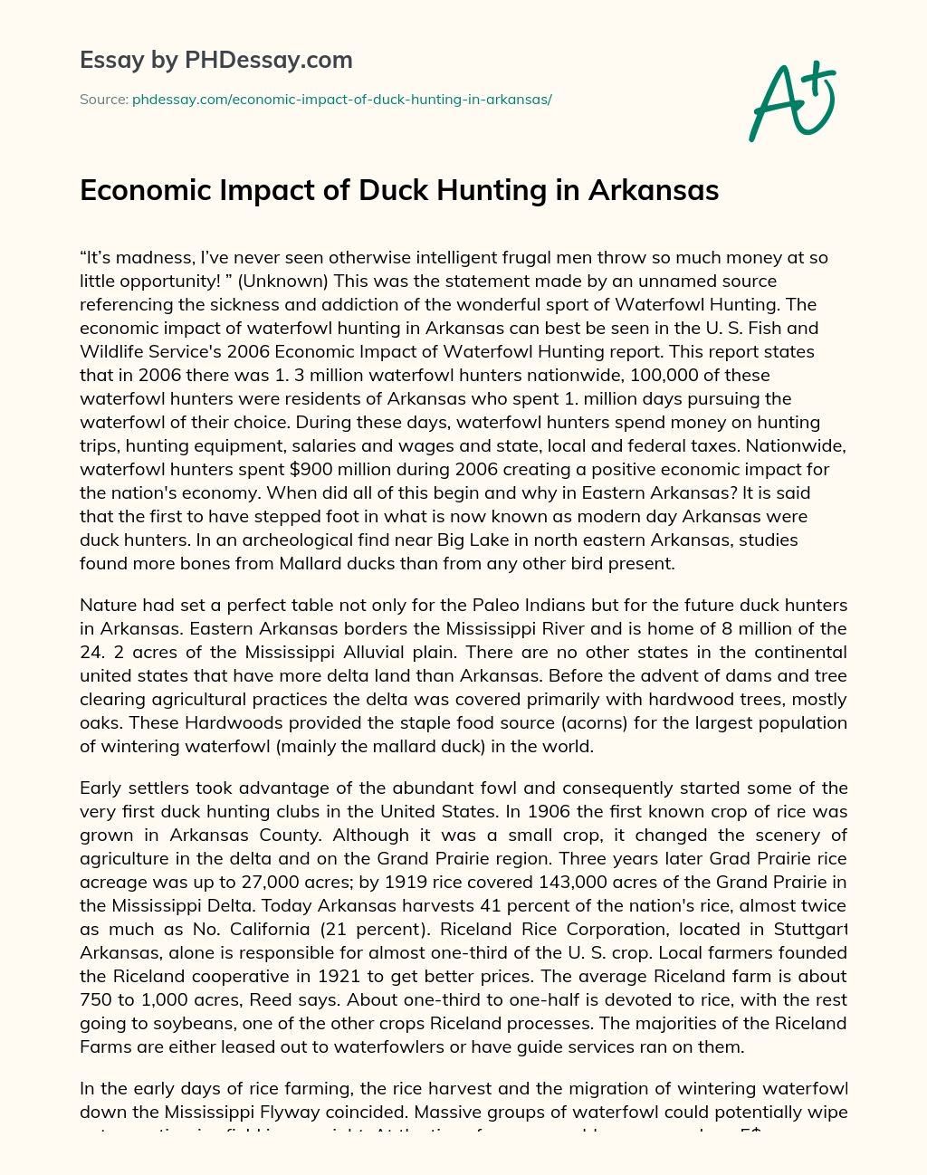 Economic Impact of Duck Hunting in Arkansas essay