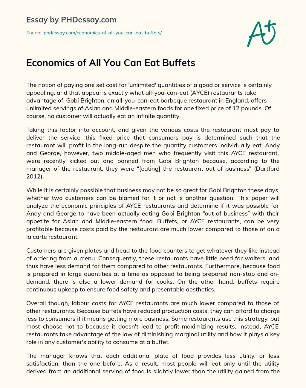 Economics of All You Can Eat Buffets essay