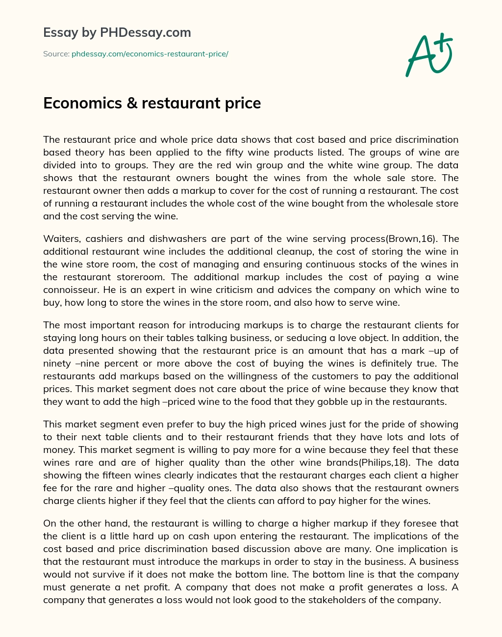 Economics & restaurant price essay