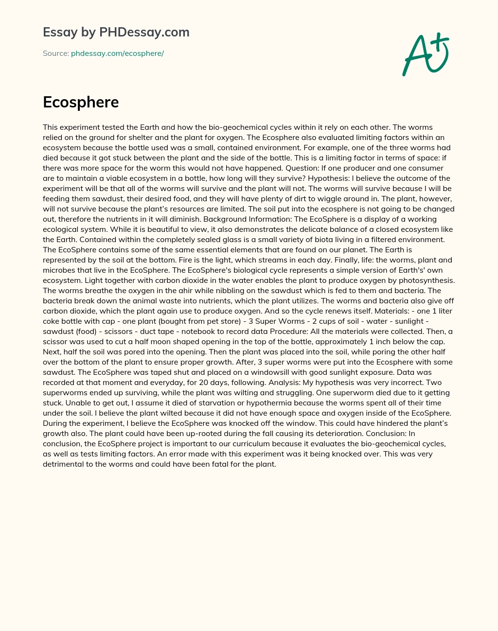 Ecosphere essay