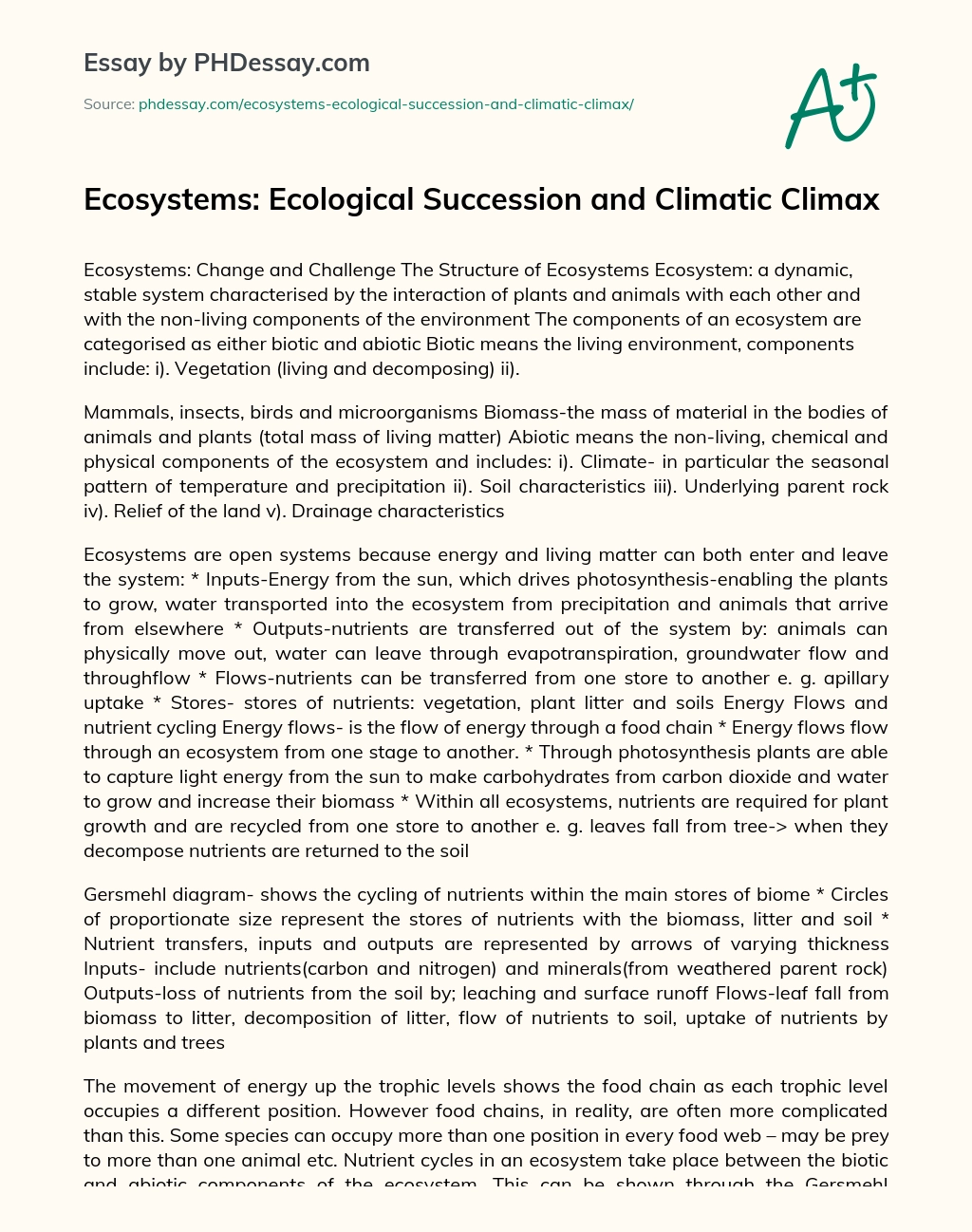 Ecosystems: Ecological Succession and Climatic Climax essay