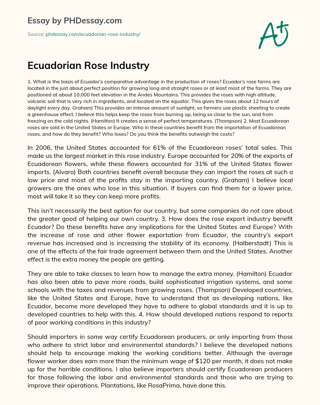 Ecuadorian Rose Industry essay