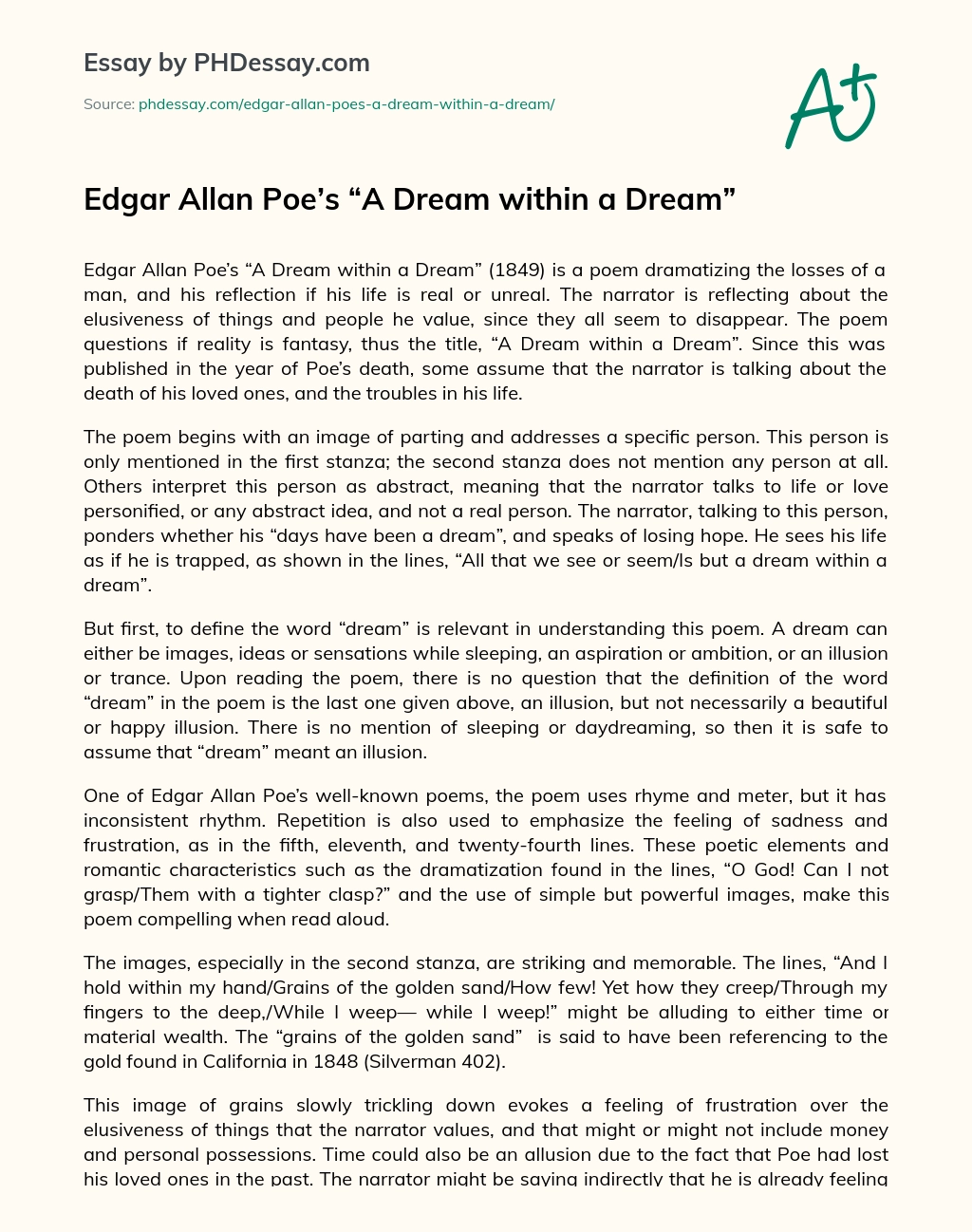 Edgar Allan Poe’s “A Dream within a Dream” essay