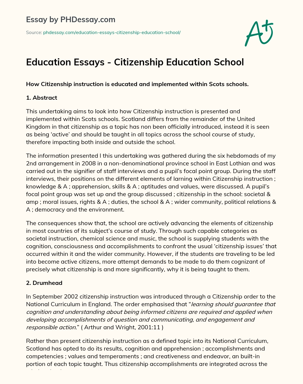 Education Essays – Citizenship Education School essay