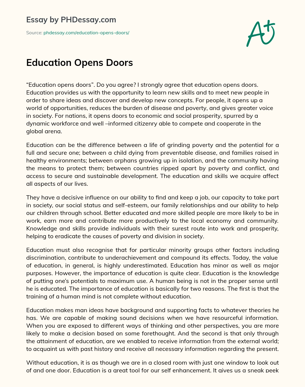 Education Opens Doors essay