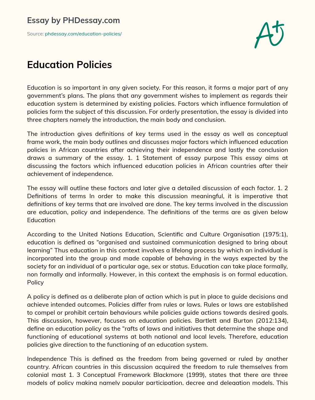 Education Policies essay