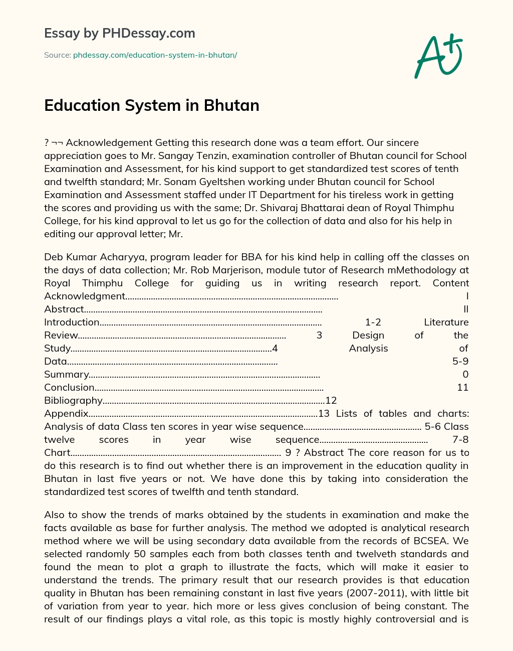 Education System in Bhutan essay