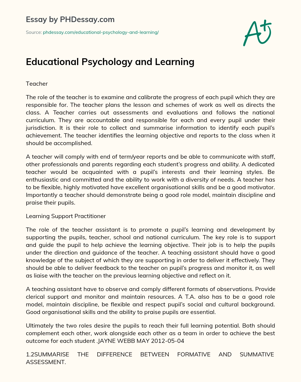 Educational Psychology and Learning essay