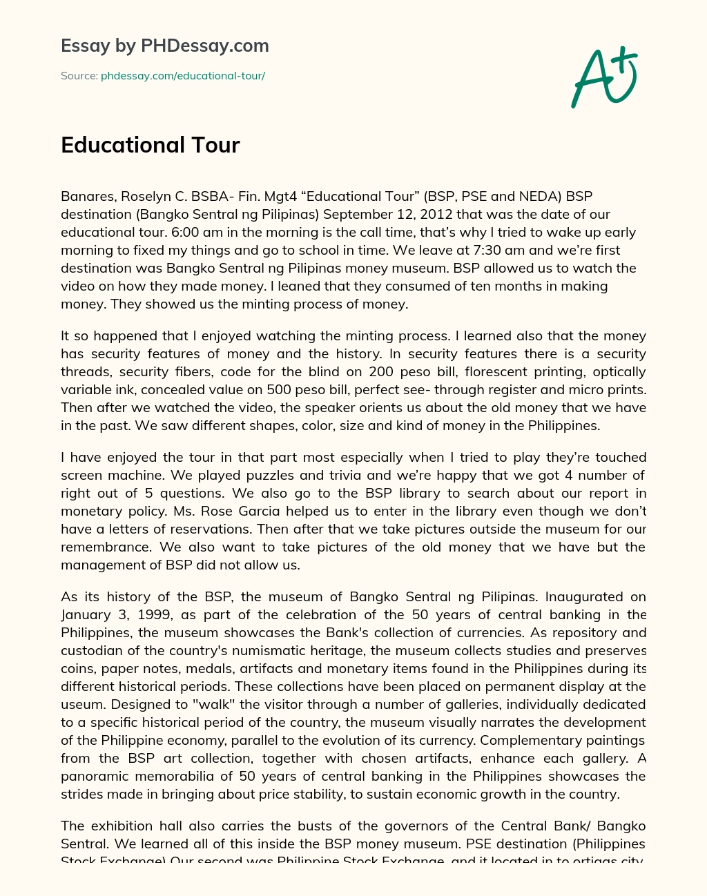 educational tour essay in english