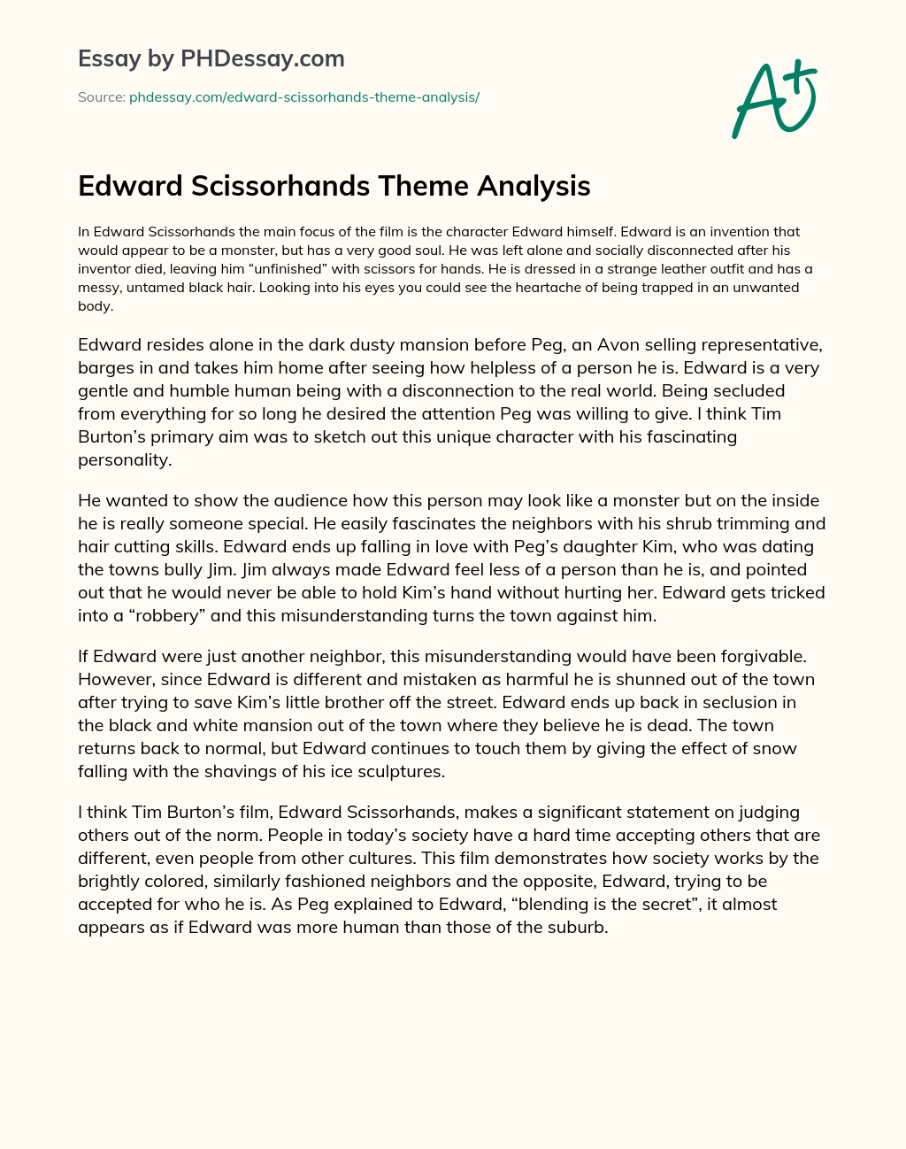Edward Scissorhands Theme Analysis essay