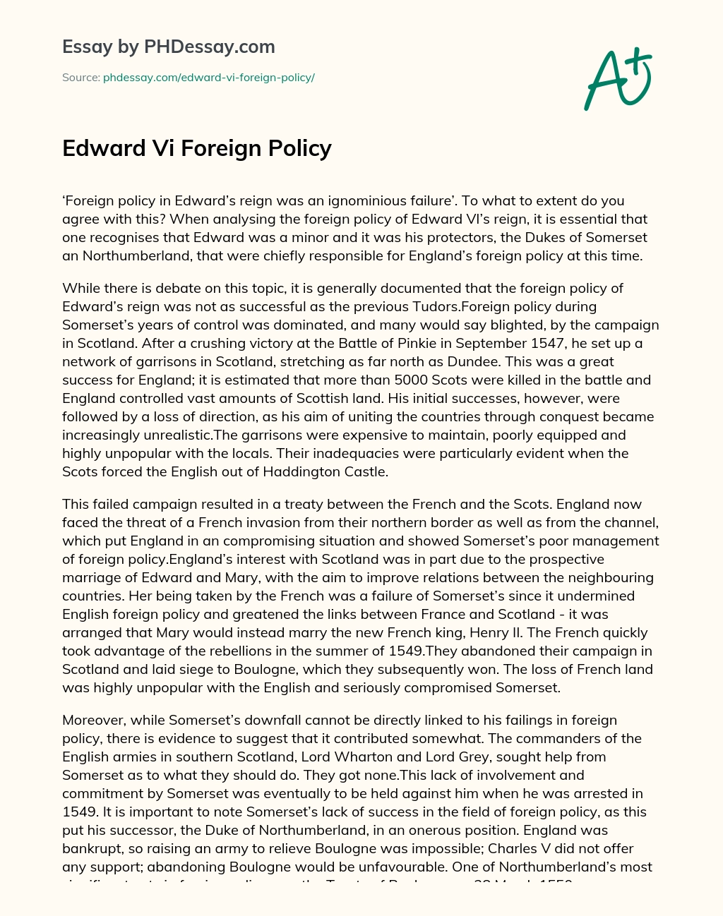 Edward Vi Foreign Policy essay