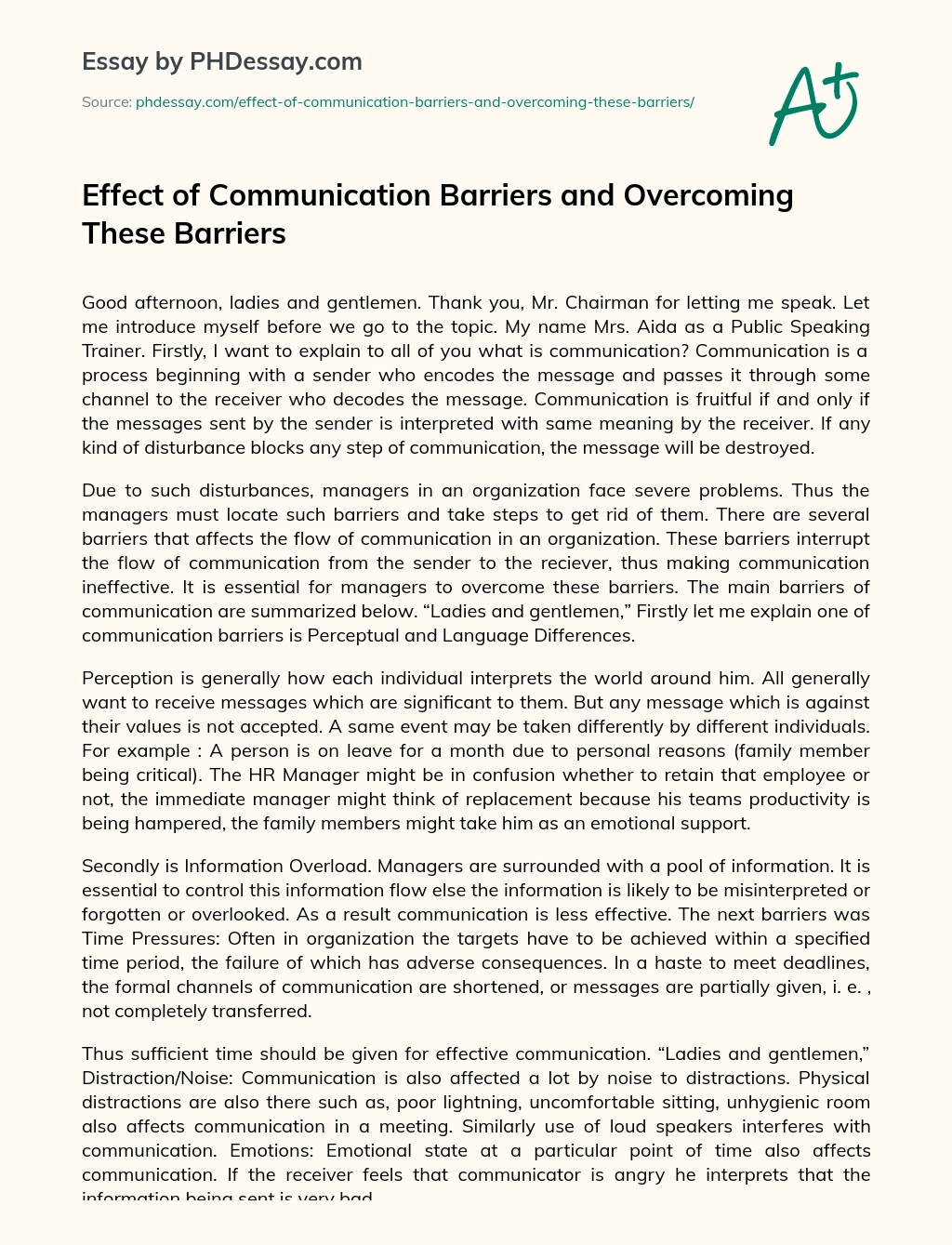 Effect of Communication Barriers and Overcoming These Barriers essay