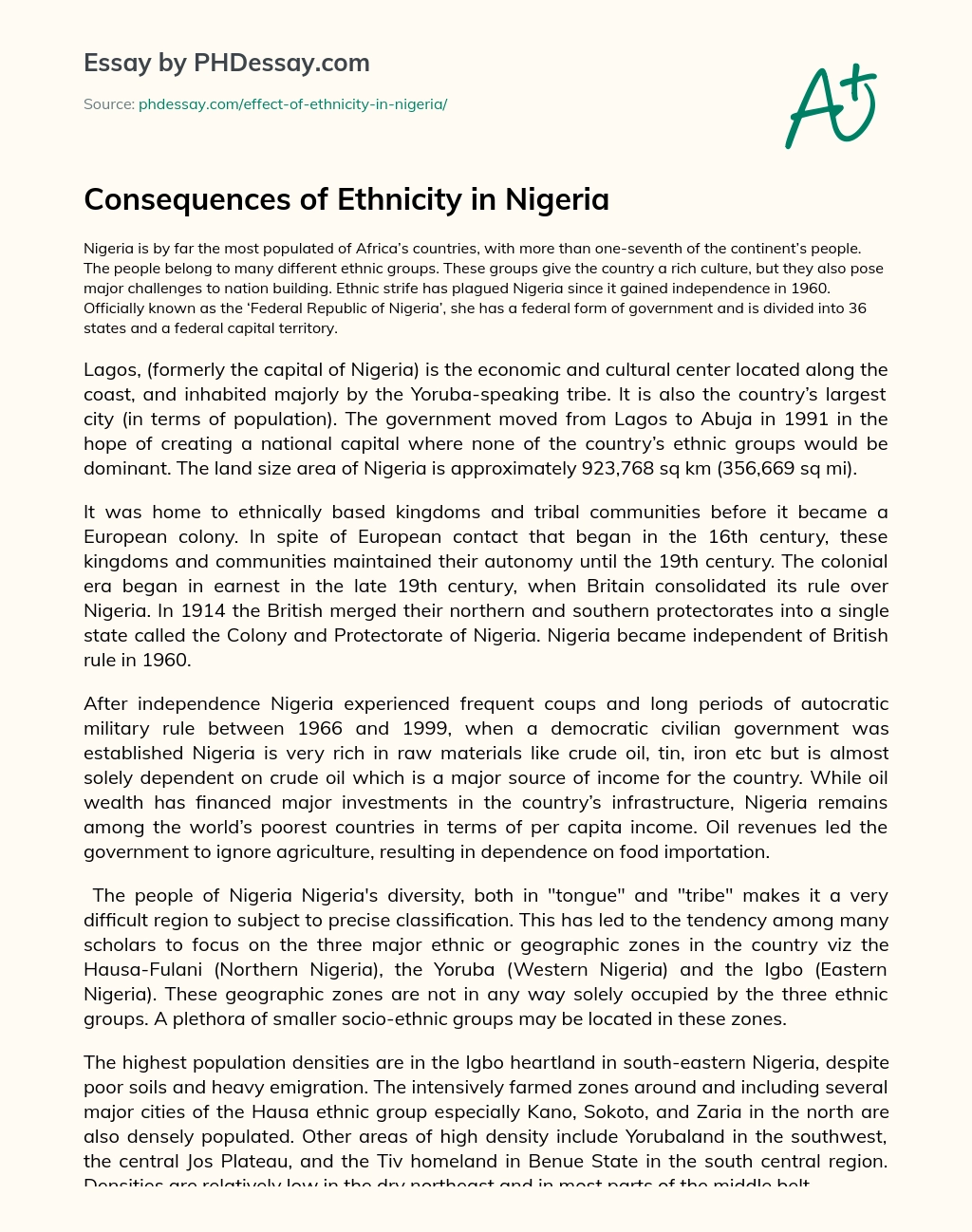 Consequences of Ethnicity in Nigeria essay