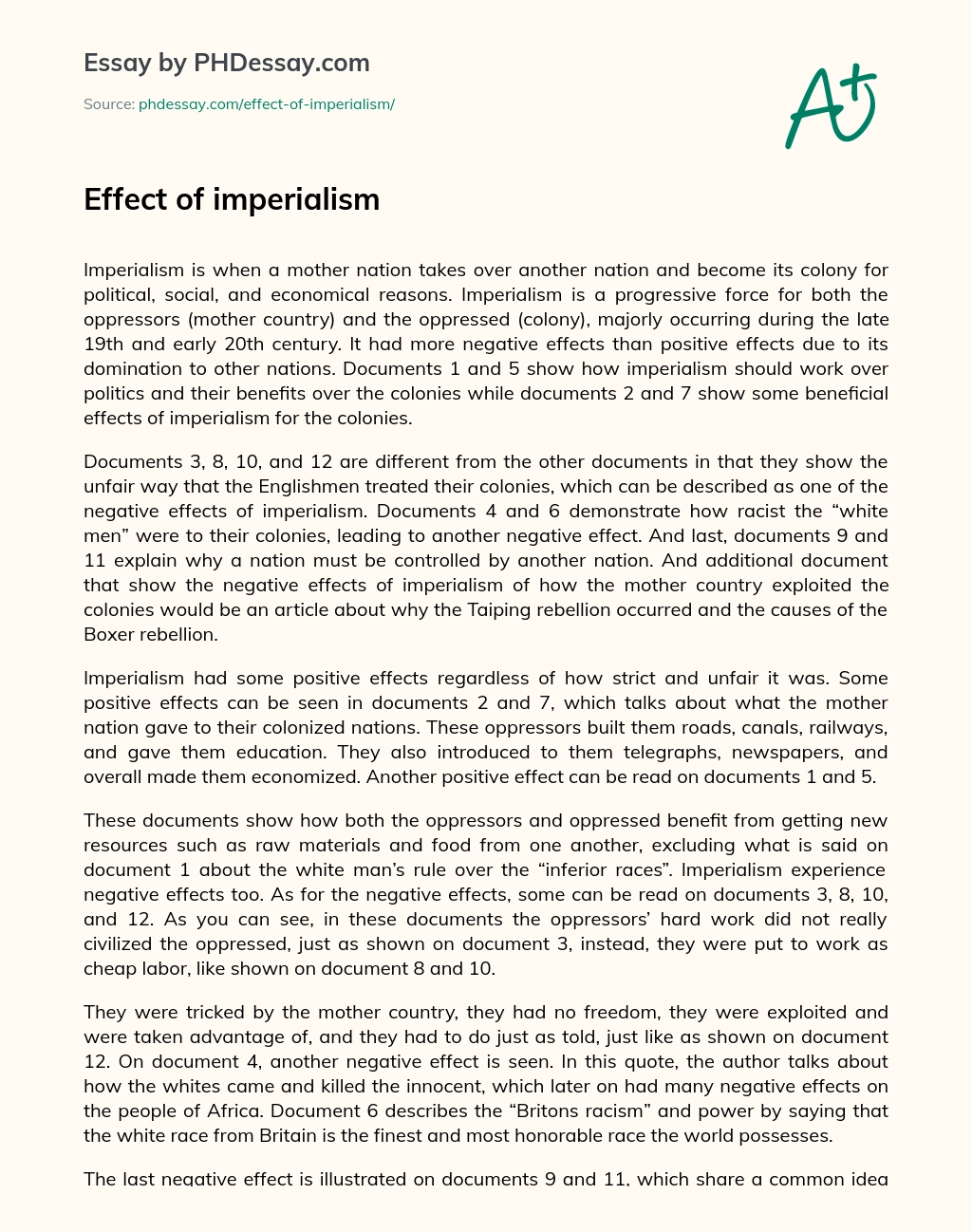 Effect of imperialism essay