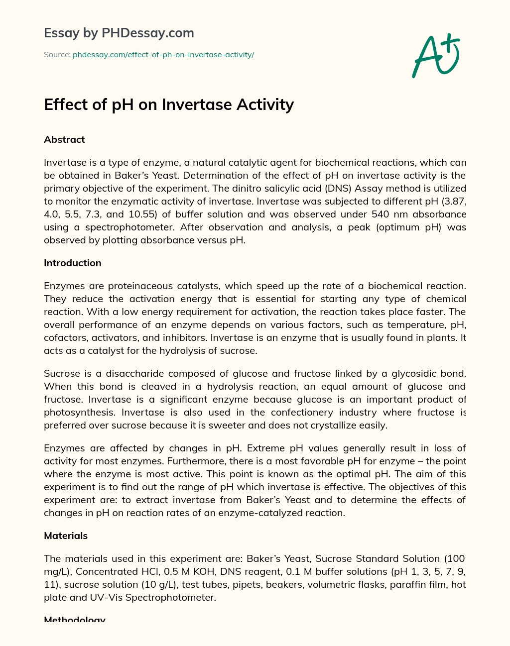 Effect of pH on Invertase Activity essay