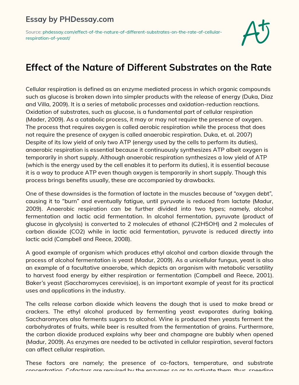 Effect of the Nature of Different Substrates on the Rate essay