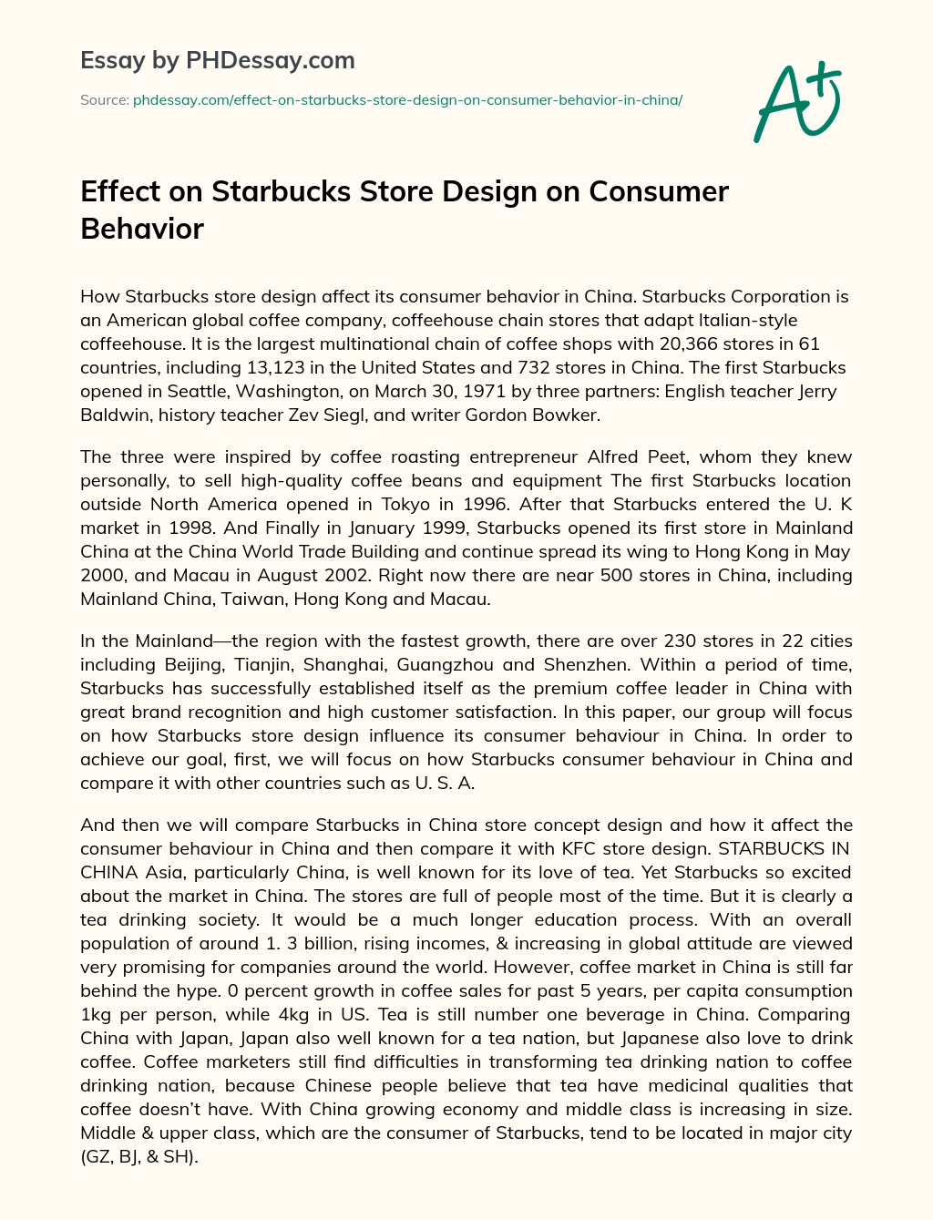 Effect on Starbucks Store Design on Consumer Behavior essay