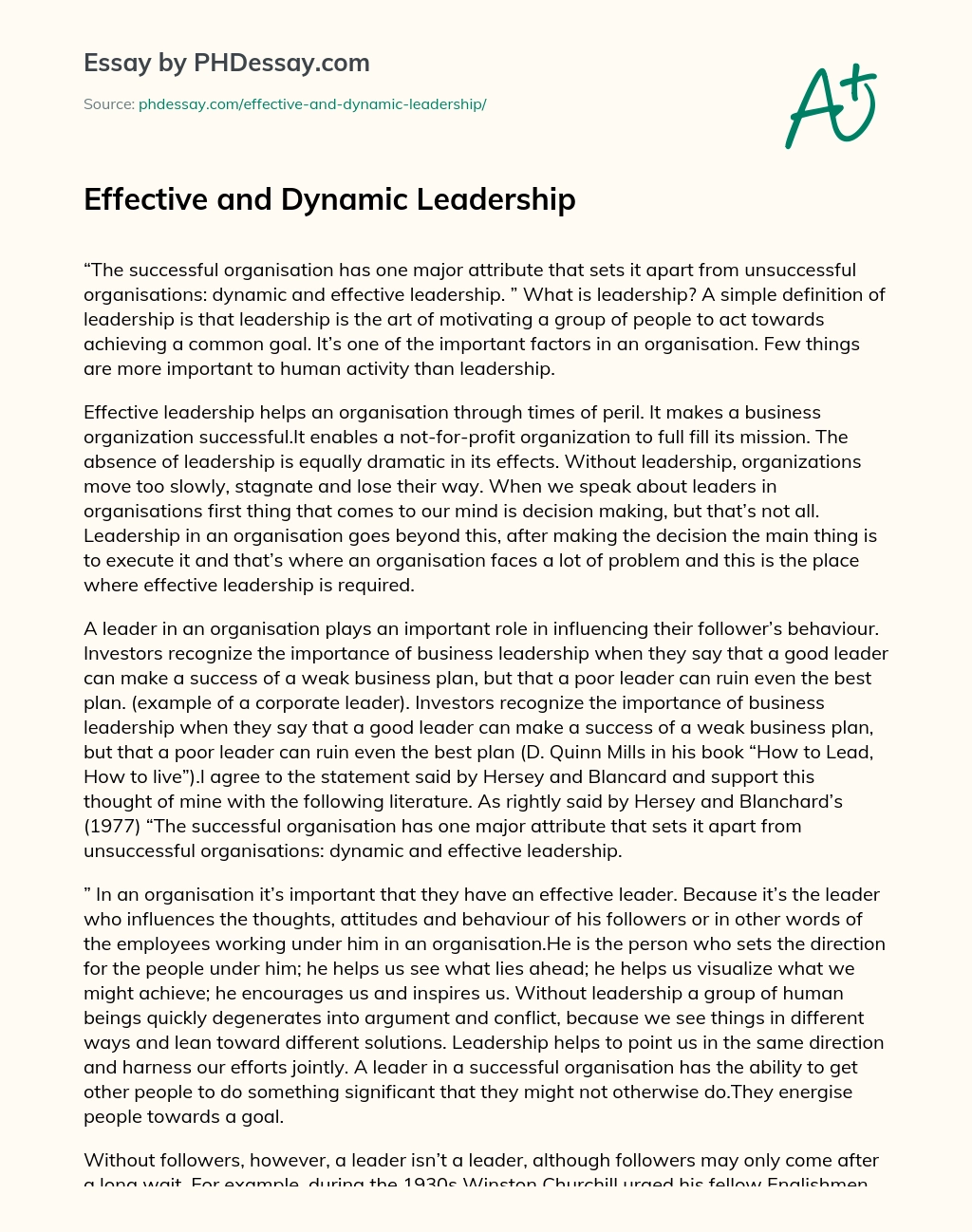 Effective and Dynamic Leadership essay